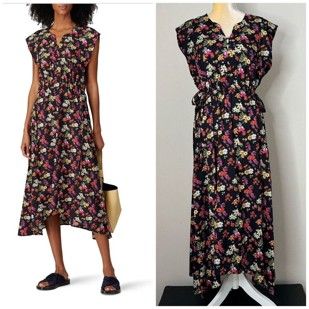 Derek Lam Collective Floral Drawstring Waist Midi Dress Size EU 40 US 4